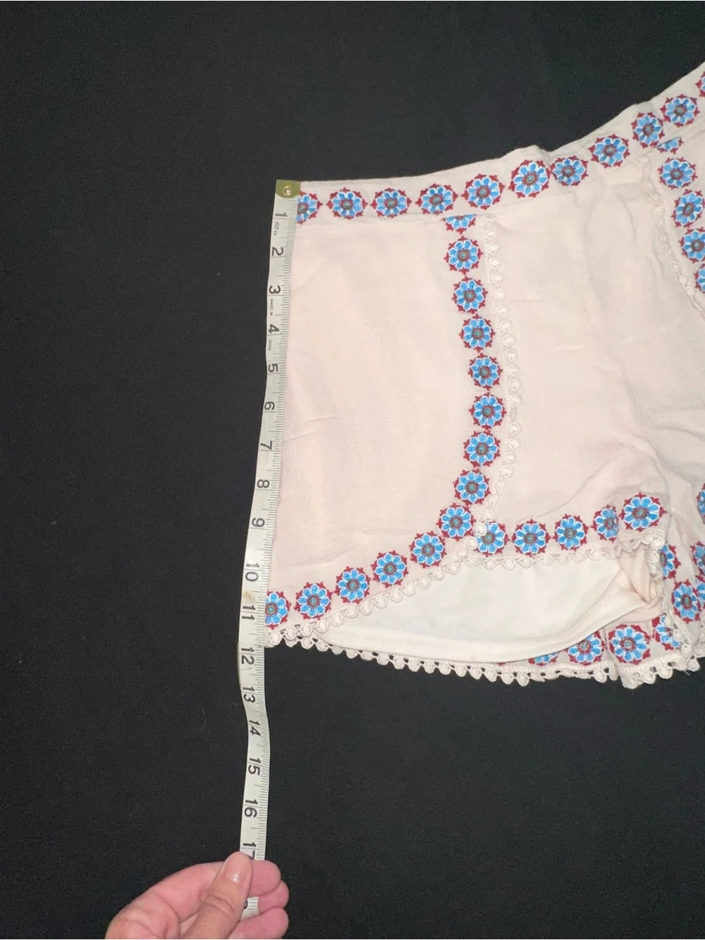 Blue Rain Sz M Francesca's bohemian embroidered scalloped shorts colorful floral